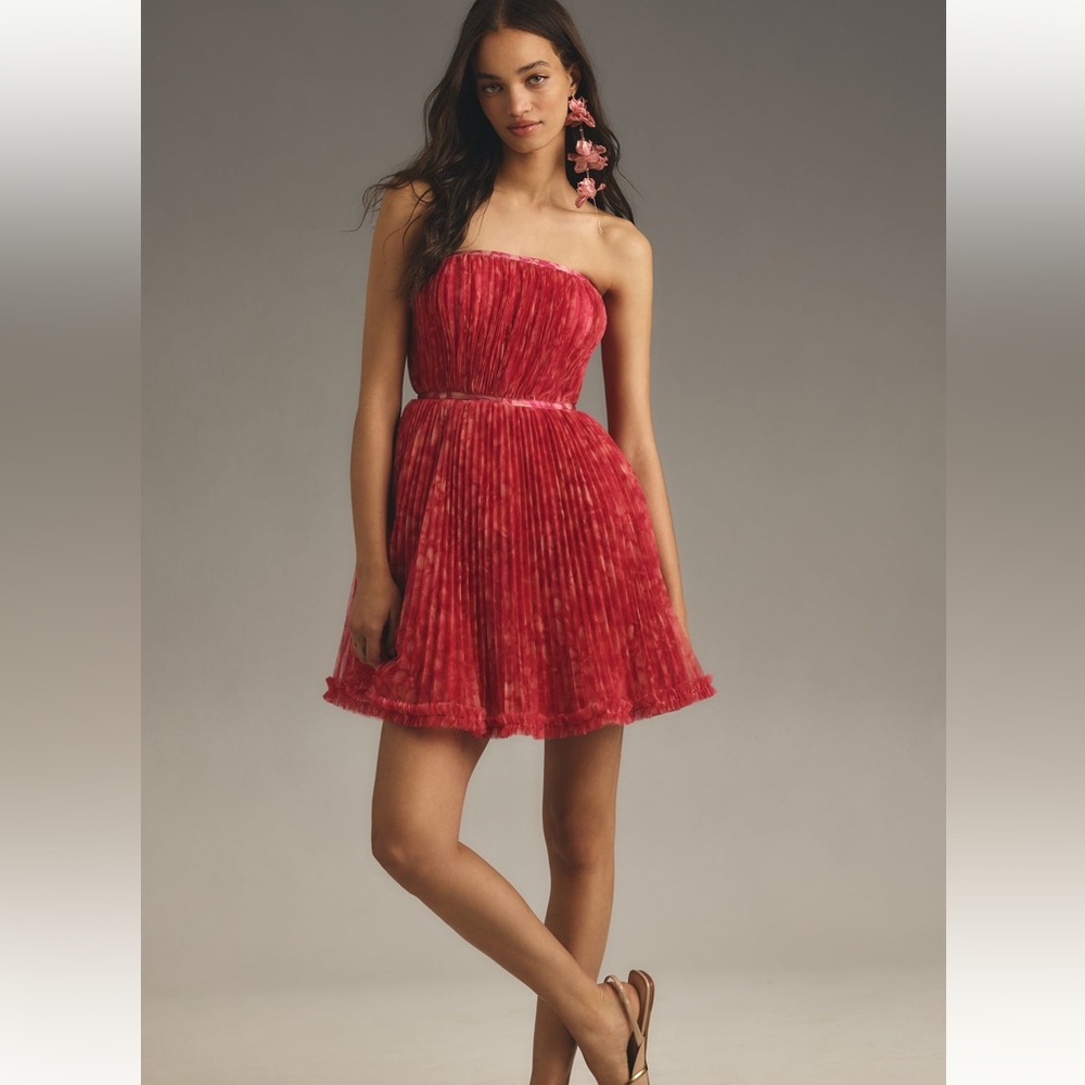 HUTCH Lenzy Strapless Pink Pleated Mini Dress princess poofy size NWT